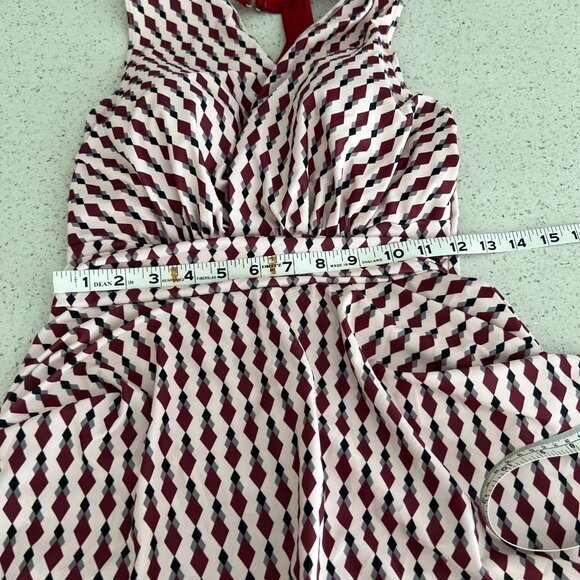 Allover Geometric Print One-piece Swimsuit, V Neck Tummy Control Skirted Bathing - Picture 4 of 6